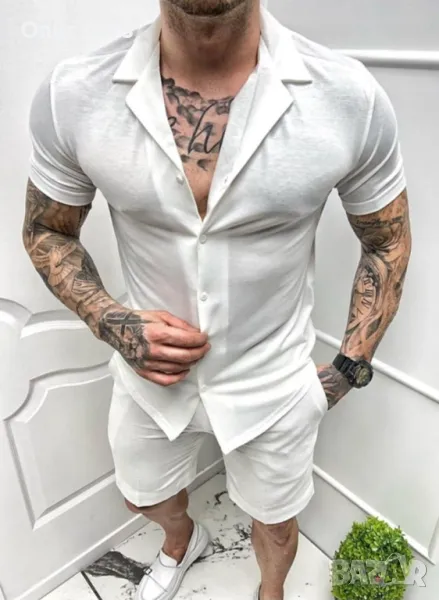 Мъжка риза с къс ръкав в бял цвят /Размер M/, снимка 1