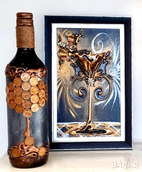 Оригинален подарък за мъж - бутилка Дървото на живота с картина "Чашата на изобилието", снимка 1