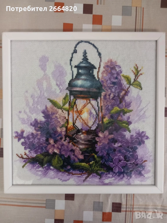 Продавам избродиран рамкиран гоблен " Пролетен фенер", снимка 1