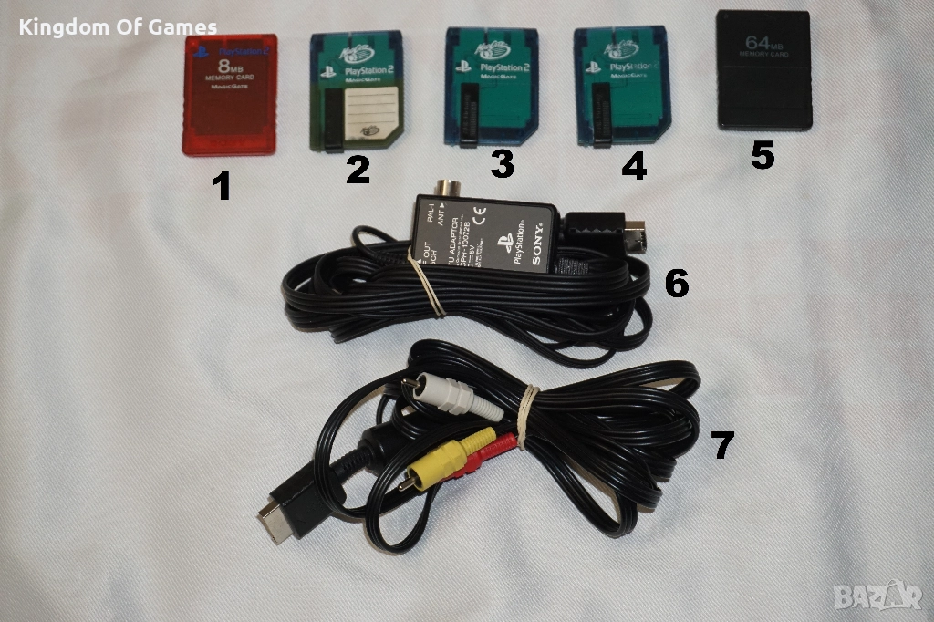 4 Оригинални Мемори Карти PS2 8MB/Mad Catz 8MB/64MB Memory Card/Оригинален AV Кабел за PS1 и PS2/ , снимка 1