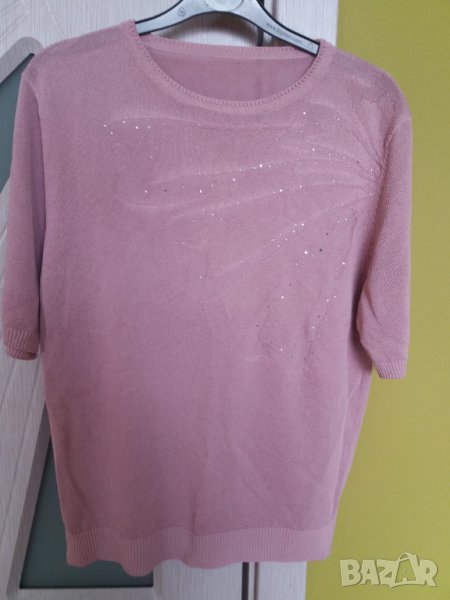 Дамска трикотажна блуза с къс ръкав розово лилава, снимка 1