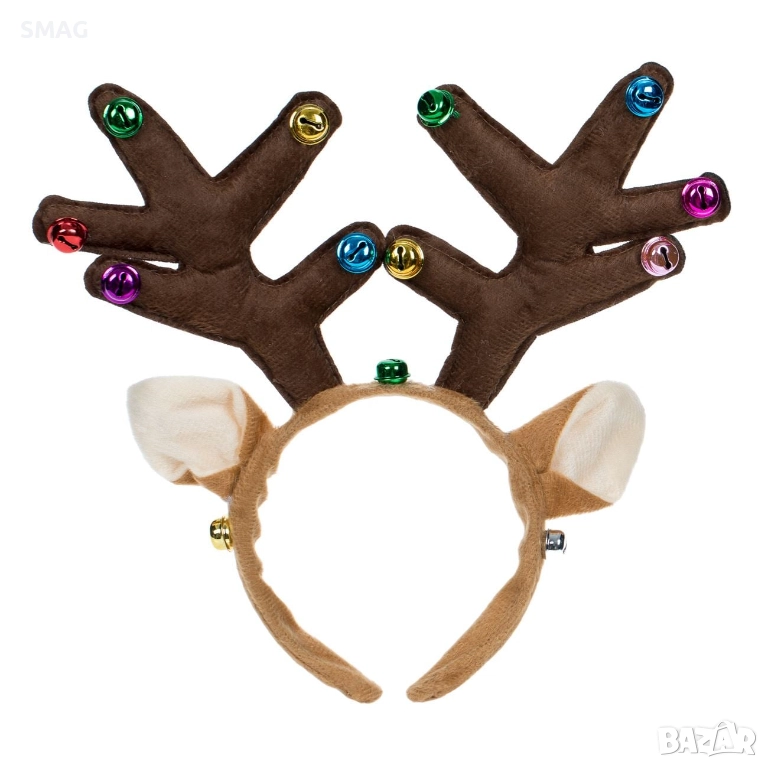 Коледни еленски рога кафяви с камбанки_1227258, снимка 1