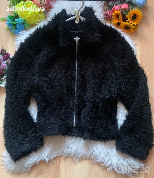 Пухкаво черно палто, снимка 1