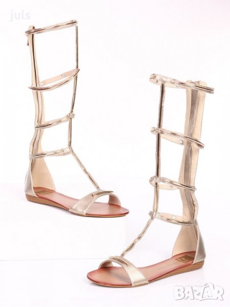 Високи сандали - златисти, снимка 1