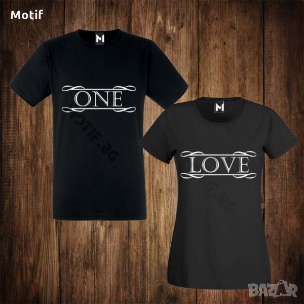 Тениски за двойки с щампа мъжка тениска + дамска тениска ONE LOVE, снимка 1
