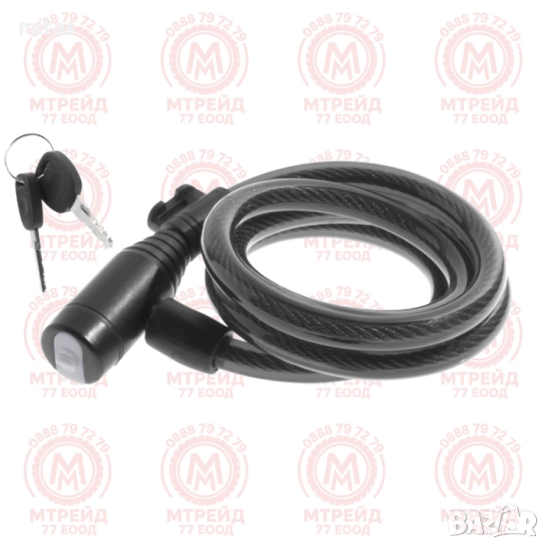 Заключващо устройство за велосипед с ключ WAG 100см/8мм, Черна спирала, снимка 1