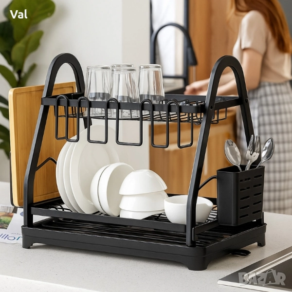 Пластмасов елегантен сушилник за съдове на две нива, снимка 1