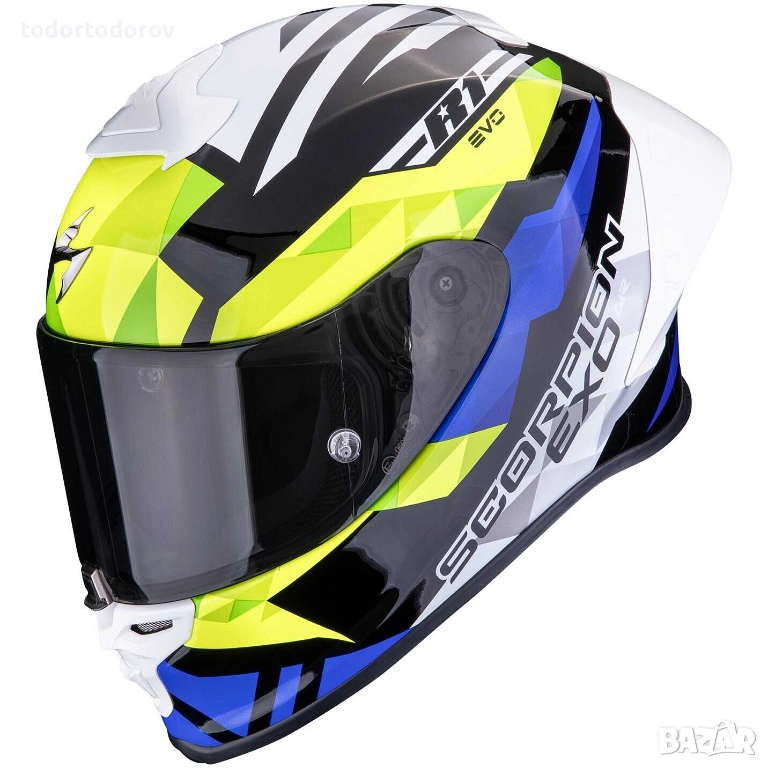 Мото Каска SCORPION EXO-R1 EVO 2 AIR Valere Black-Blue-Neon, снимка 1