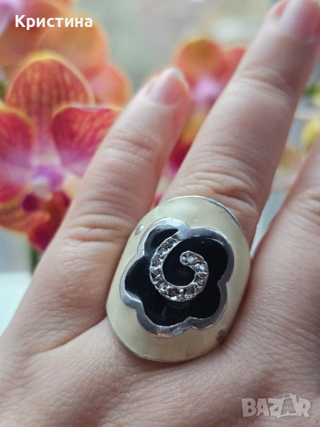 Красив сребърен пръстен е емайл, снимка 1