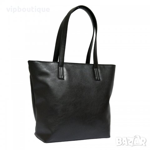 Черна Голяма Кожена Дамска Чанта Две Дръжки , снимка 1
