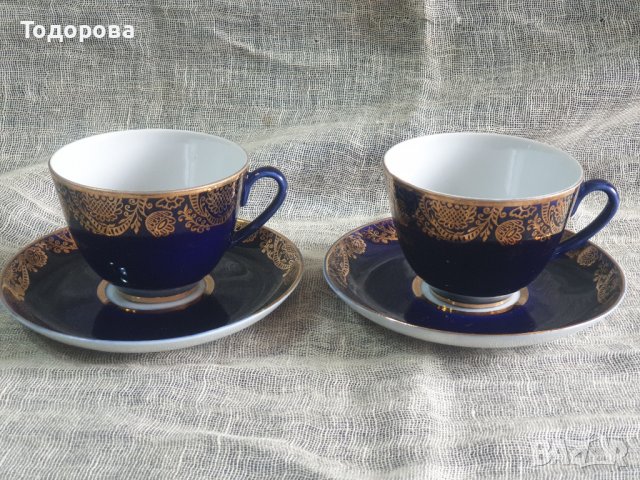 Двоен сет от руски порцеланови чашки и чинийки-ЛФЗ, снимка 1 - Сервизи - 38184920