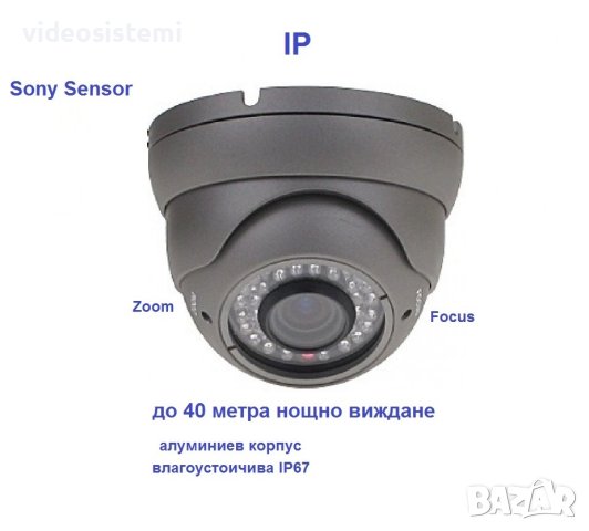 IP мрежова влаго-вандалоустойчива куполна камера, фокус, зум съвместима с NVR с хибриден DVR, снимка 1 - IP камери - 43812829