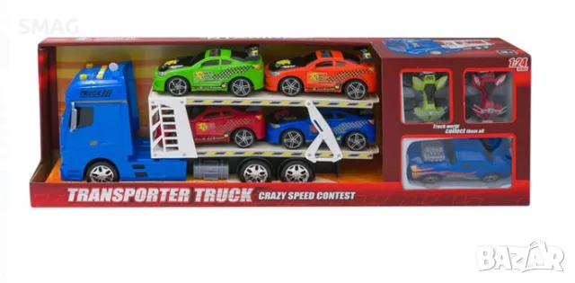 Камион със 7 превозни средства Звук и светлини S_1179387, снимка 4 - Коли, камиони, мотори, писти - 47905079