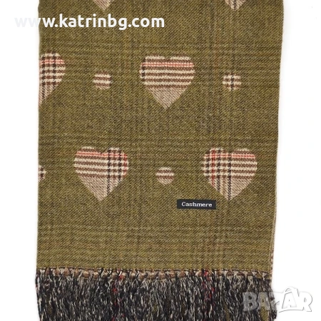 Дамски кашмирен шал в зелено със сърца и ресни Код на продукта:SH-16-1