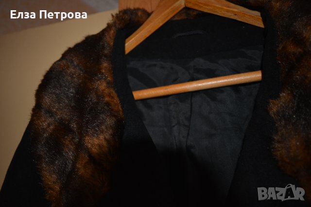 Черно палто с яка от изкуствен косъм, снимка 5 - Палта, манта - 43805613