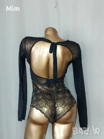 S/M Черно ,еластично, прозрачно боди с дълъг ръкав , снимка 2 - Корсети, бюстиета, топове - 52300343