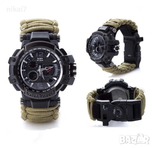 мъжки часовник 8в1 TACTICAL MILITARY SURVIVAL паракорд компас запалка, снимка 10 - Мъжки - 42946279