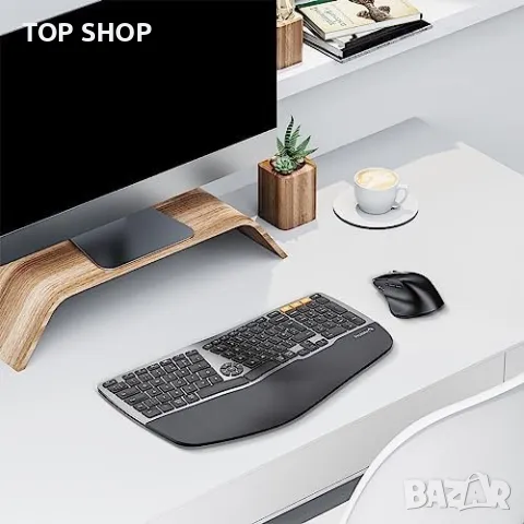 Нова Ергономична безжична клавиатура и мишка Windows Mac Android компютър лаптоп работа офис, снимка 2 - Клавиатури и мишки - 49335269