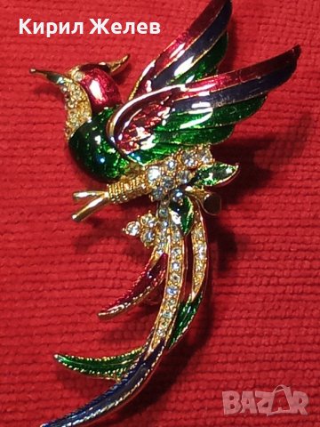 ПОЗЛАТЕНА КРИСТАЛНА ЕМАЙЛИРАНА БРОШКА ПАПАГАЛ ФИГУРКА БРОНЗ МНОГО КРАСИВА АРТ НУВО СТИЛ 26652, снимка 5 - Други - 34792432