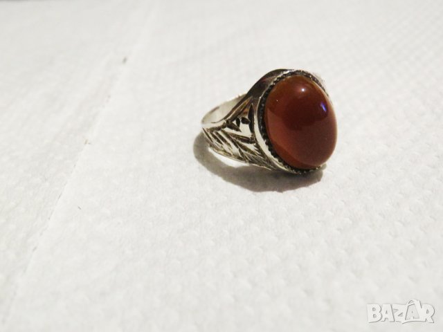 стар кован мъжки сребърен пръстен, турски пръстен с  карнеол - Събуди страстта сребро, снимка 4 - Пръстени - 35483023