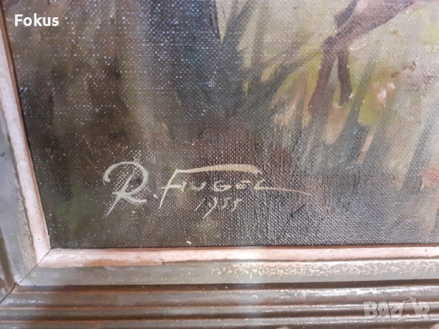 Стара авторска картина масло, платно, подпис, дървена рамка, снимка 3 - Антикварни и старинни предмети - 53353846