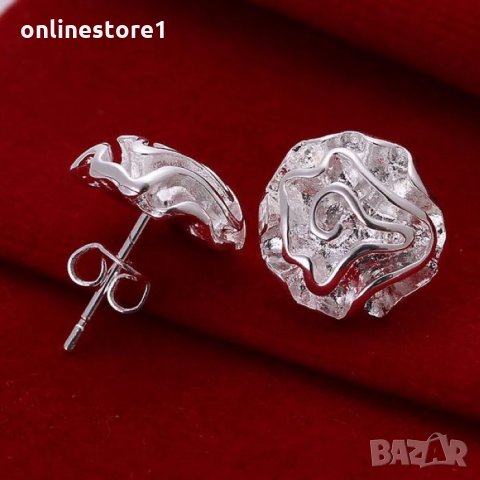 Сребърни Обеци - Бяла Роза - 925 печат сребро BH319, снимка 2 - Обеци - 28839763