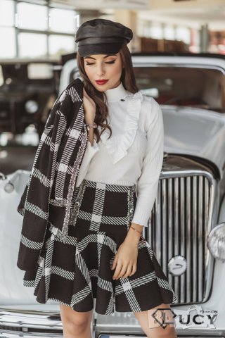  черно бяла пола с висока талия lucy  , снимка 2 - Поли - 27857736