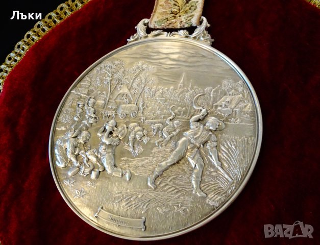 WMF плакет,медал,пано от калай с релефна картина Лято. , снимка 3 - Антикварни и старинни предмети - 44117184