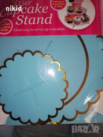 3 етажна Триетажна поставка стойка за мъфини картонена синя на бели точки кексчета, снимка 6 - Други - 22500135