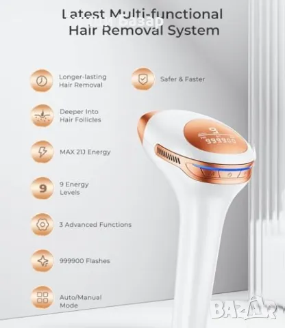 Нов уред за IPL епилация 3 режима, дълготрайни резултати у дома 9 нива, 999,900 импулса, снимка 3 - Други - 48620119