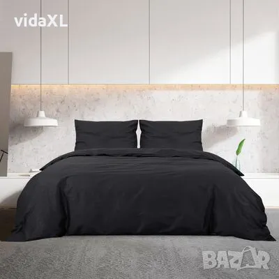 vidaXL Комплект спално бельо, черно, 220x240 см, памук（SKU:136115）, снимка 3 - Спални и легла - 49243434