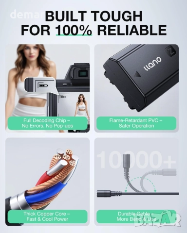 Комплект захранващ адаптер llano NP-FZ100 с фиктивна батерия – за Sony, снимка 6 - Батерии, зарядни - 52129317