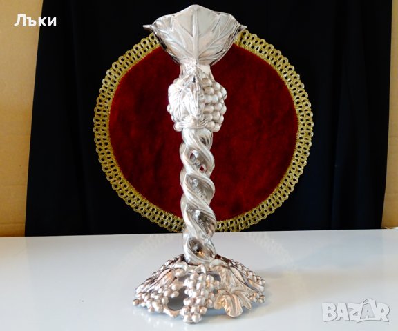 Посребрен свещник,лози,грозде,880гр. , снимка 3 - Антикварни и старинни предмети - 39051030