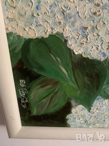Картина с хортензии* Акрил* Сигнирана* Готова за окачване, снимка 5 - Картини - 53219194