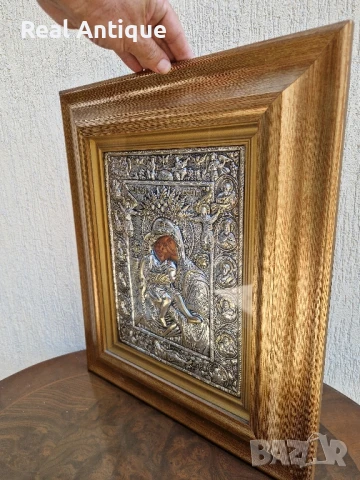 Голяма антикварна сребърна икона със сертификат и маркировка , снимка 5 - Антикварни и старинни предмети - 51179601