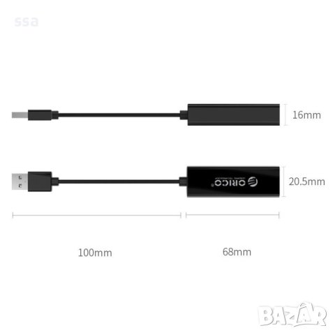 Orico адаптер USB to LAN 100Mbps black - UTJ-U2, снимка 3 - Мрежови адаптери - 43204714
