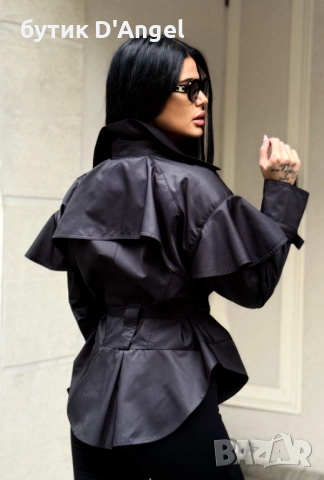 AVIN Тренч в черно с екстравагантна кройка, снимка 5 - Якета - 52090715