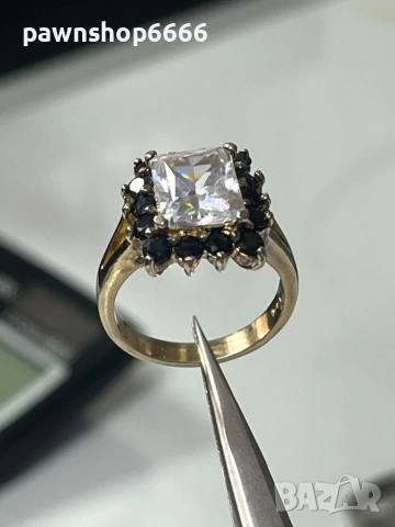 Сребърен пръстен с позлата проба 925 тегло 6.86 гр. и CZ, снимка 7 - Пръстени - 53188906