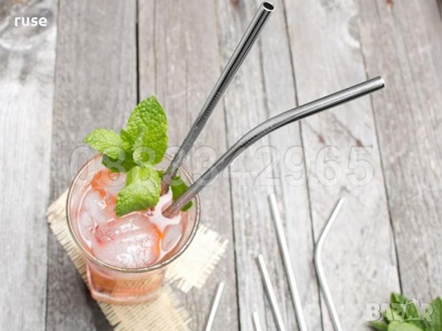  НОВИ! Метални сламки 8 броя комплект + 2 четчици / безоловни BPA-free, снимка 6 - Други - 38022491