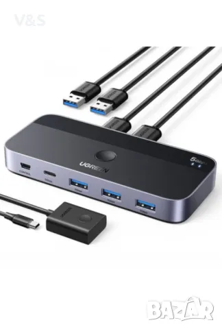Суич Ugreen CM662 USB 3.0 Switch 2-in-4 Switch + 2x USB-A кабел - черен, снимка 3 - Други - 48648138