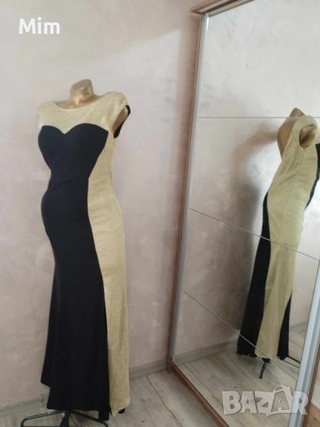 Higrе 40 Черна ,дълга официална рокля с златиста мрежа, снимка 2 - Рокли - 43019228