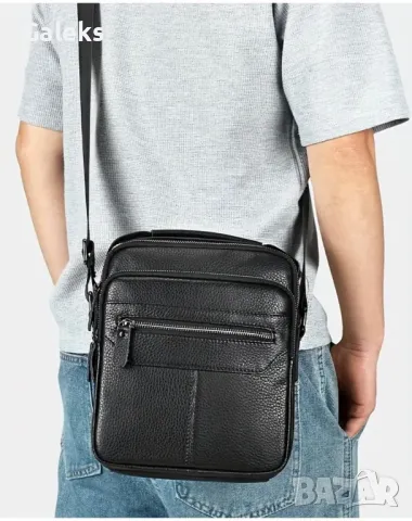 Мъжка луксозна и практична кожена чанта /Черна телешка естест. кожа!, снимка 11 - Чанти - 50022436