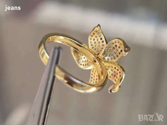 Сребърен 925 пръстен и висулка с позлата 17562, снимка 8 - Пръстени - 50325595