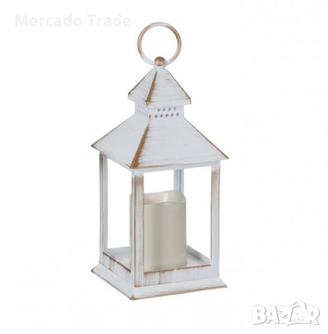 Декоративен фенер Mercado Trade, LED светлина, Със свещ, Бял