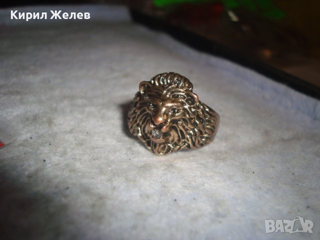 СТАР МЕДЕН ФИГУРАЛЕН ПРЪСТЕН ЛЪВСКА ГЛАВА с ПОЗЛАТА и МИНИАТЮРЕН ЮВЕЛИРНО ФАСЕТИРАН ЦИРКОН 27558, снимка 11 - Пръстени - 36770018