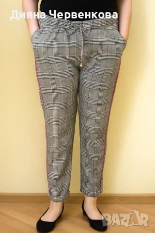 👖 Дамски летен панталон каре – бяло, черно и сиво; 3XL÷4XL | БГ № 52÷54