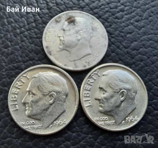 Стари сребърни монети 2 броя даймове 1964 и 50 ст.1913 г. Прекрасни !, снимка 7 - Нумизматика и бонистика - 52508476