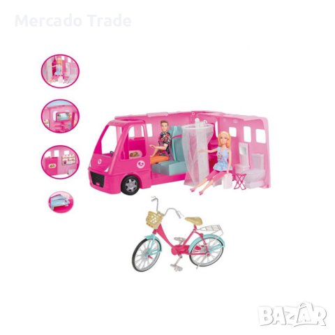 Кукли Mercado Trade, С каравана, велосипед и аксесоари, Розов, снимка 2 - Кукли - 43119672