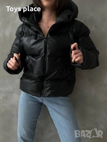 М MEECY Ново пухено кожено черно яке, зимно яке, снимка 3 - Якета - 51400889