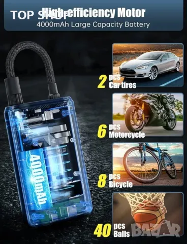 Нагнетател за гуми Oasser, преносим въздушен компресор, безжична въздушна помпа за автомобилни гуми, снимка 6 - Аксесоари и консумативи - 48792056